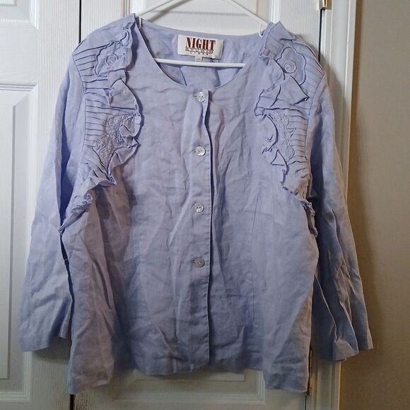 Night Studio Linen vintage ight lilac button down jacket and skirt set  Sz 20 - Picture 2 of 11